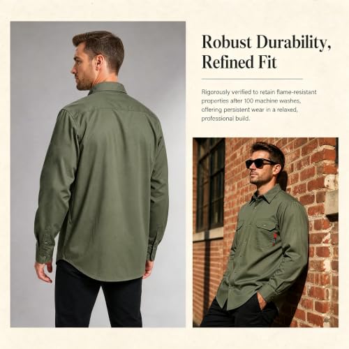 Image of SRsafety Hi Vis FR Shirts for Men,7.0oz Long Sleeve FR Work Shirts,100% Cotton High Visibility Fire Shirt