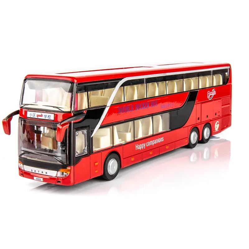 Image of DEOXY Big & Long Double Decker Bus Toys for Kids Diecast Metal Alloy London Light & Music Open Door Collection Bus Toys for Boy Kids (Big red)