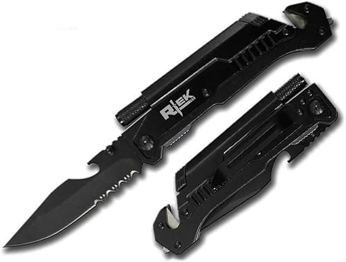 9" Tactical Spring Assisted Black Blue Gold Grey Green Red Survival 7 en 1 Cuchillo de bolsillo de rescate Luz LED Afilador de hojas de arranque de