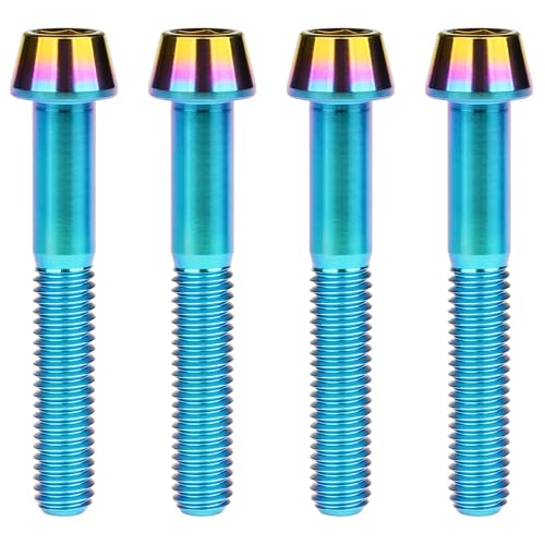 Image of Titanium Ti Bolt M5x9 16 18 20 25 30 35 40 45 50 55 60mm Tapered Head Screws Pack of 4 (M5x40mm, Iridescent Blue)