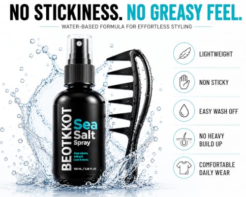 Image of Sea Salt Hair Spray for Men with Styling Comb | Hair Volumizer & Texturizer | Beach Waves | Natural Matte Finish | Medium Hold | Adds Texture & Volume | Hair Styling Spray 100ml
