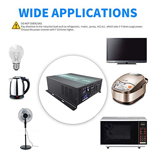 1500W Continuous/ 3000W Peak Pure Sine Wave Inverter DC 12V to AC 120V Car Power Inverter with Dual AC Outlets