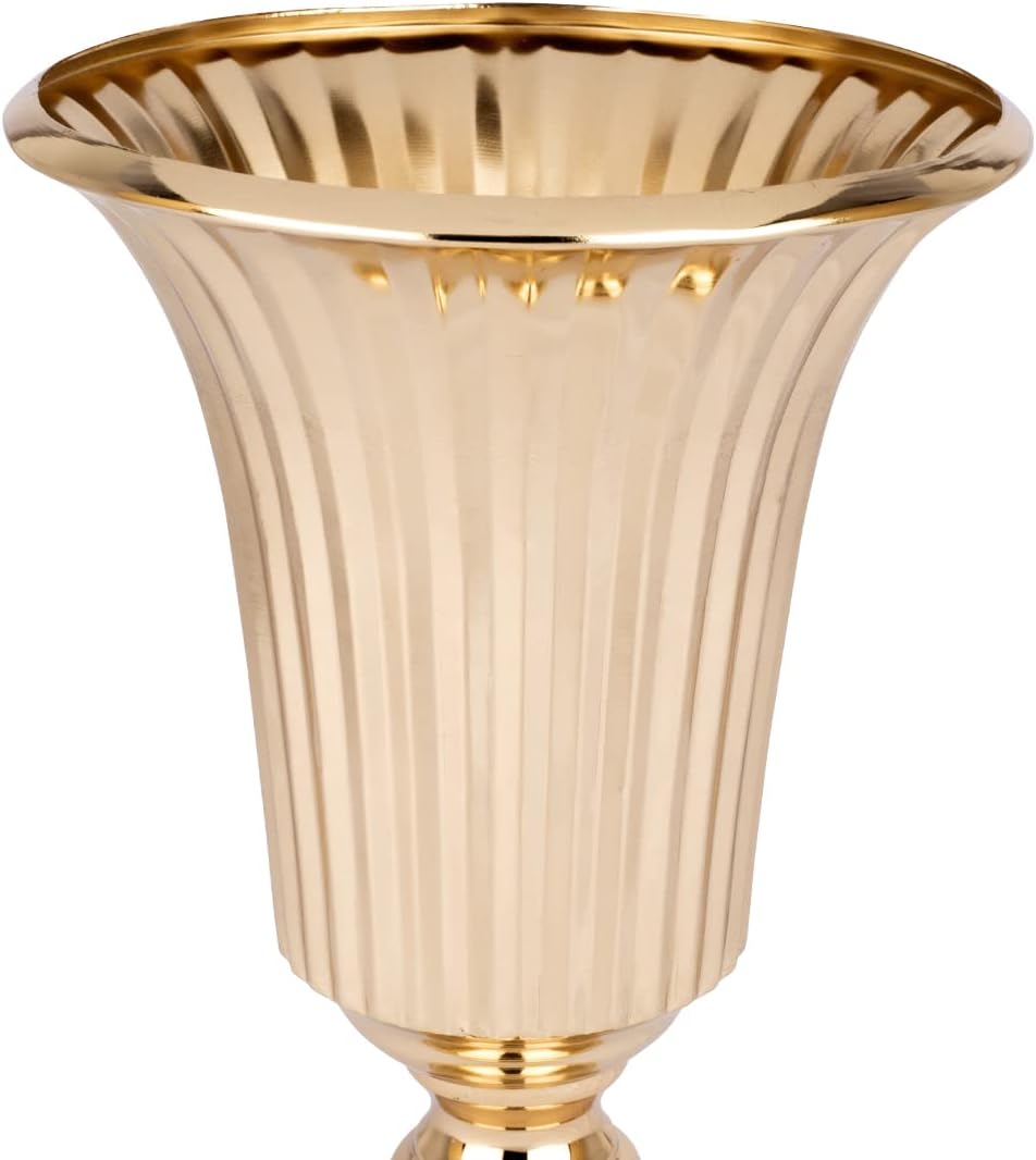 Koyal Wholesale10 PCs Ribbed Copper Centerpiece & Jarrones Grandes Metalicos - Elegant Trumpet Flower Vase Centerpieces for Quinceañera - Koyal Tin Metal Flower Stand Set