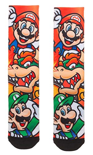 Nintendo Super Mario Luigi & Bowser Sublimated All Over Print Crew Socks