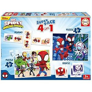 Educa – Superpack Spidey & Friends | Juegos de Mesa y Puzzles Infantiles: Dominó, Identic con 28 Cartas y 2 Puzzles de 25 y 50 Piezas. Juego Infantil para 3, 4 y 5 años (19682)