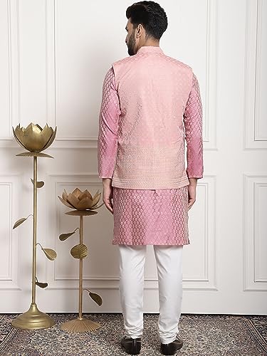 Image of SOJANYA (Since 1958 Men's Jacquard Silk Kurta and Pyjama with Nehru Jacket