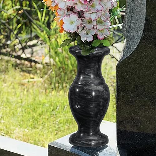 Natural Marble Cemetery Vase, Marble Flower Vases with Draining Holes for Home Tabletop, Cemetery Flowers, Memorial Grave Decorations (2Pcs, Dark Grey) image 2