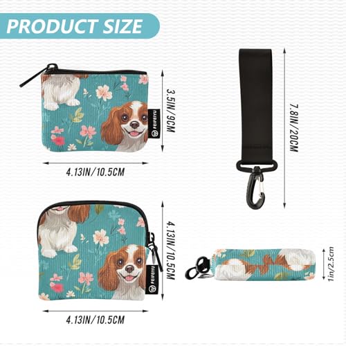 Cartoon Cute Cavalier King Spaniel Dogs Turquoise_2 Women's Dual Wallets Business Card Cases Minimalist Zipper Wristlet Wallet with Zipper Pocket for Women 2 Pcs4