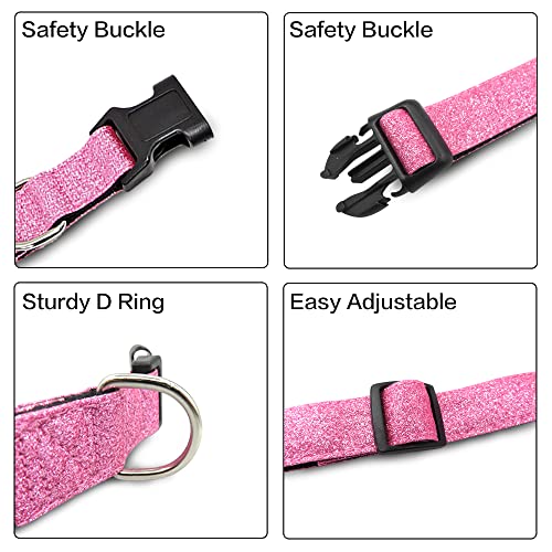 TDTOK-Glittering-Basic-Dog-Collar-Comfy-Durable-Dog-Collar-for-Small-Medium-Large-Dogs-with-Eco-Friendly-Plastic-Buckle-Adjustable-Stylish-Nylon-Dog-Collars-Fit-Necks-98-224-M-Rosy