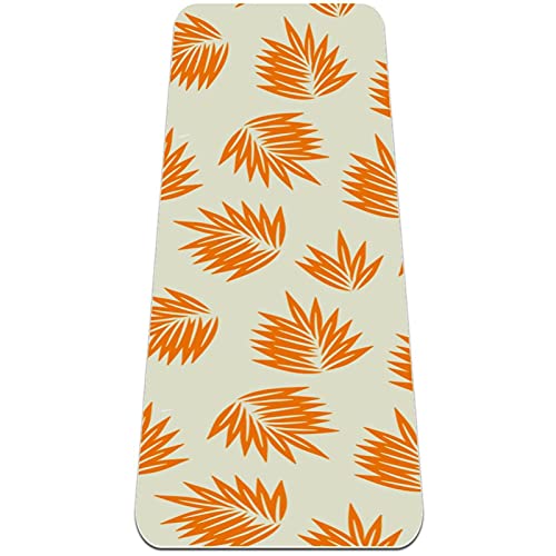 Orange Surf Leaf Yoga Mat Thick Workout Exercise Mat, Non Slip Pilates Fitness Mats, Eco Friendly, Anti-Tear 1/4" Thick Yoga Mats For Women Men #TOP19