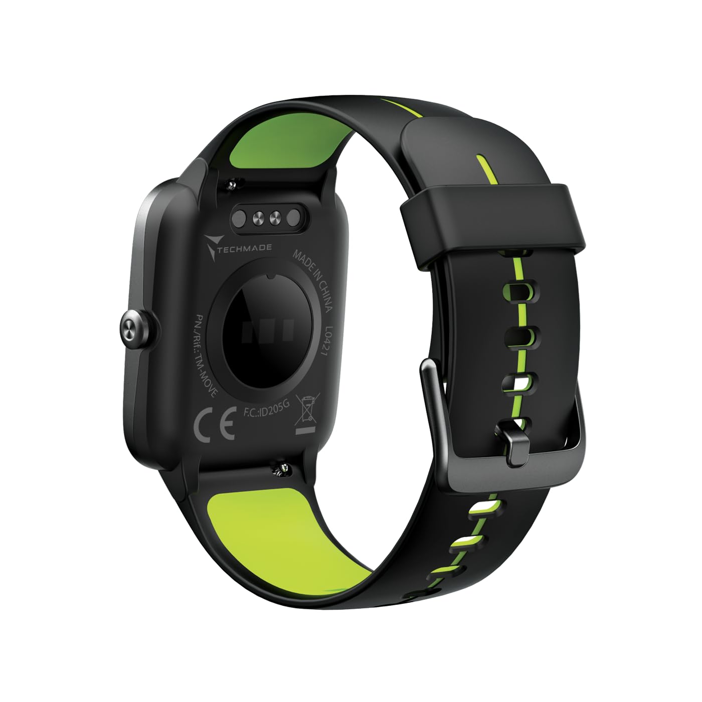 TECHMADE MOVE Smartwatch Unisex con Contapassi, Frequenza Cardiaca, Sonno, Sport CON GPS INTEGRATO, per attività in door e out door | Android e iOS (cinturino nero con riga verde)