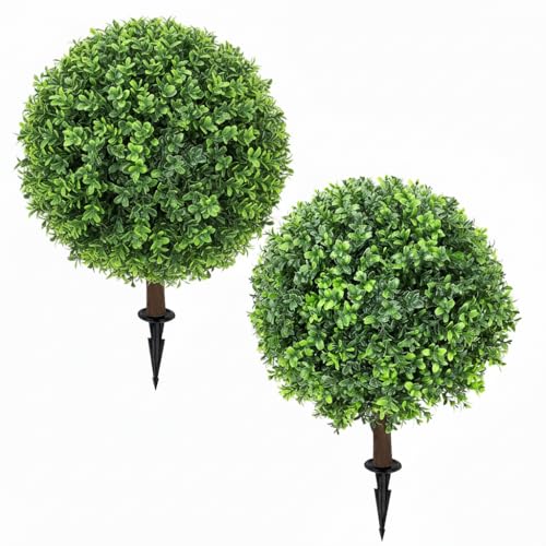 Olrla Juego de 2 Bolas de Boj Artificiales de 65 cm con Estaca, Resistentes a los Rayos UV, Resistentes al Invierno, Material de Polietileno, para Jardín, Balcón, Terraza