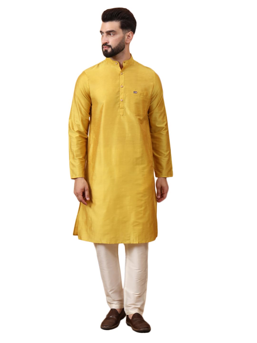 latest chikan Men's Silk Cotton Regular Solid Kurta Churidar Pyjama Set - Casual Ethnic Set-picture-28