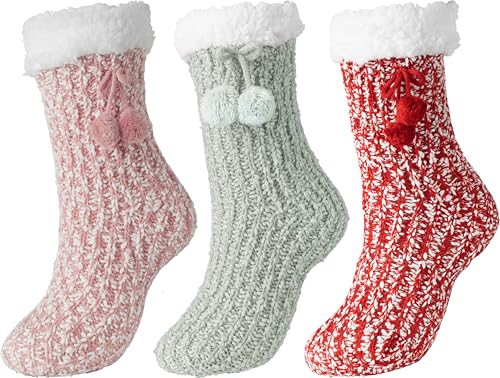 Image of BenSorts Women Thick Christmas Slipper Socks Non Slip Grippers Size 6-10
