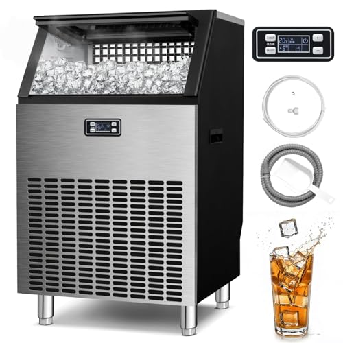 Image of Kismile Commercial Ice Maker,265lbs /24h Freestanding Ice Cubes Maker, 55 lbs Storage Bin, Complete Heavy Duty Stainless Steel Construction, Home Bar, Coffee Shop Ice Maker Machine,Silver