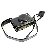 CEARI Leather DSLR Camera Case Bag with Neck Strap for Canon Powershot SX720 HS Digital SLR Camera - Black