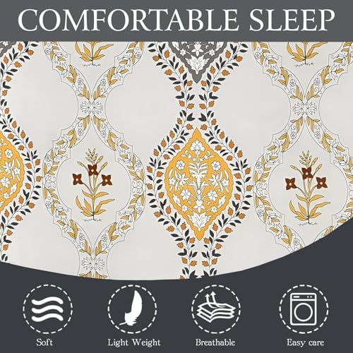 Image of IVAZA 240 TC Soft Ezyption Cotton Floral Print King Size Bedsheet - with 2 Pillow Covers, Hypoallergenic, Brethable, (Size-Size- 90 x 90 Inch | Gold White