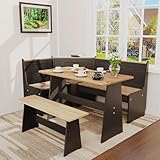 Gracava Breakfast Nook Table Set for Kitchen - Black L Shaped Bench Solid Wood Corner Bench Dining Set with Space Saving Kitchen Booth Seating for 4-6 People Dinner Room