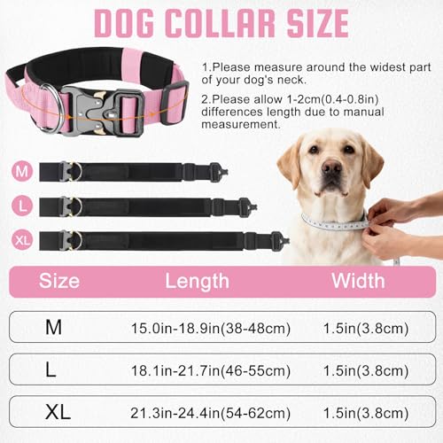 Ledeak Taktisches Hundehalsband mit Griff, Weich Gepolstert Verstellbares Hunde Halsband, Nylon Breit Trainings Halsband, Robuster Dog Collar mit Metallschnalle für Mittlere Große Hunde (Pink, M)