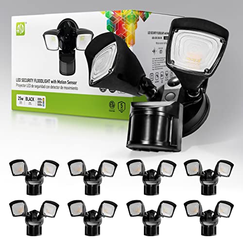 ASD 3CCT 25W 2500LM LED Outdoor Security Light Motion Sensor, 3000K/4000K/5000K Selectable, IP65 Waterproof, Motion Detection Outside Light, Long Lifespan 60,000 Hours, ETL, 8 Pack, Black