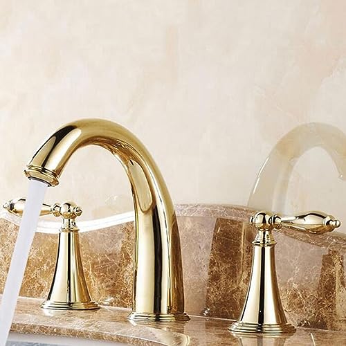 Mitigeur de salle de bain 3 trous en laiton doré pour lavabo d'évier