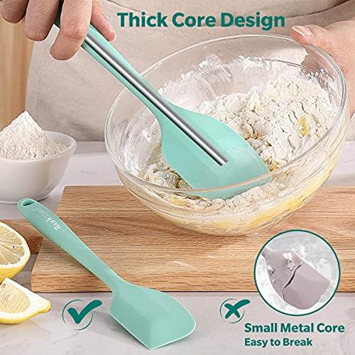 Wanbasion Mint Green Large Silicone Spatula Set with 600°F Heat Resistant, Kitchen Silicone Spatula Set for Baking, Silicon Spatulas for Cooking Mint Green Red Non-Stick & Bpa Free