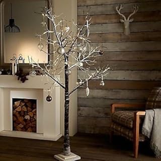 Garden Mile Luxury Strong Brown Twig Birch Christmas Tree With Warm White LED Lights - Durable Rustic Snow Effect And Pre-lit Winter Branches Xmas Tree for Party, Christmas Decorations (6FT)
