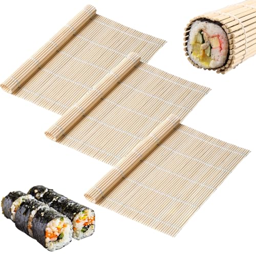 AONAYO 3 Stück SushiMatte SushiMaker SushiRoller Bambusmatte Sushi 23 * 23cm SushiRollmatte Für Anfänger Diy - Küchen Natürliche Bambusmatte Zum Rollen Von SushiFür Anfänger Sushi-Liebhaber