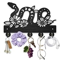 MAYJOYDIY Wooden Snake Key Holder for Wall 30x20cm Flowers Moons Wall Mounted Key Rack Animal Element Coat Hat Hook 5 Alloy Hooks for Entryway Front Door Hallway Wall Art Decoration
