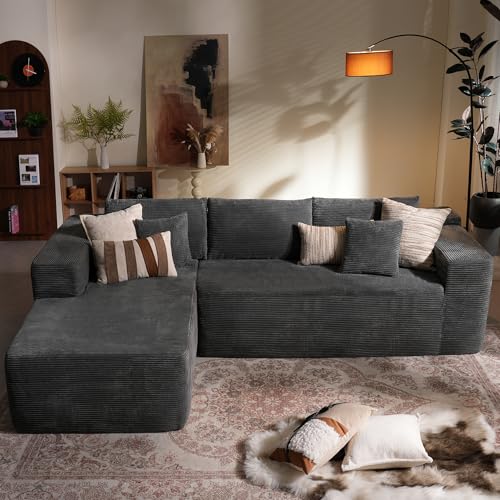 Image of HOOOWOOO Sectional L Shaped Couch,106 inch Assembly Free Modern Minimalist Sofa,Extra Deep Large Sofa Couch Set,Corner Couch in A Box for Living Room(Left Chaise Gray Corduroy Uphosted)