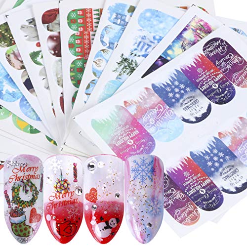 NAIL ANGEL 16 Sheets Nail Art Water Decals Water Transfer Sticker Christmas Series Different Pattern Decals for fingernail and toenail Manicure (16sheets) 10039