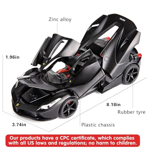 Image of FEXXA 1:24 Scale LaFerrari Die-Cast Metal Car with Sport car Openable Doors Light and Sound,Pull Back Function Indoor Outdoor Toy for Kids (Black)