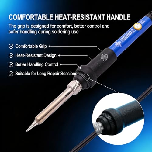 Image of 60W Adjustable Temperature Soldering Iron Kit Set with 5 Tips (Conical, Flat, Pointed, Round Tip) | 220V Original Rework Station Tool for PCB, DIY & Electronic Repair (Blue)