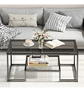 Wolawu Coffee Table Grey Glass Coffee Table for Living Room,2