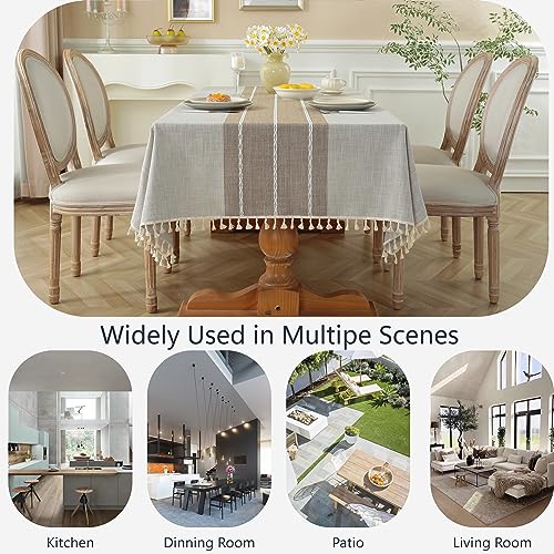 Alsoo Outdoor Table Cloth Rectangle Table, Waterproof Tablecloth Cotton Linen Wrinkle Free Rustic Tables Cover for Picnic Camping Party Kitchen Dining (Coffee Lines, 4-6 Seats, 55x75 Inches) by Alsoo - Image 6