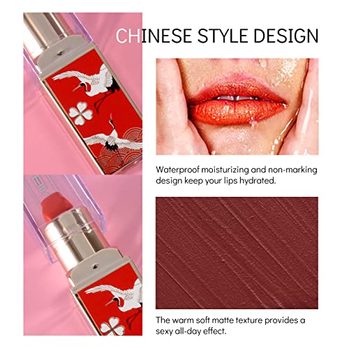 Ownest 6 Colors China Style Matte Lipstick Set, Long Lasting Moisturizing Non-Marking, Waterproof Non-Stick Cup Palace Style Rouge Lipstick #TOP4