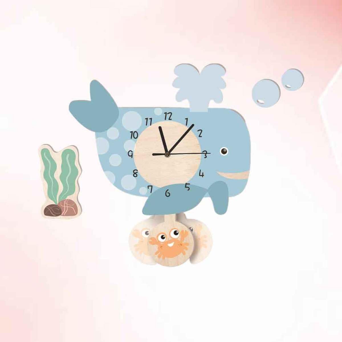 Reloj de Pared Infantil Decorativo Ballena Silencioso Ecológico Péndulo Adecuado para Sala de Estar Dormitorio y Jardín de Infantes Material Respetuoso Medio Ambiente