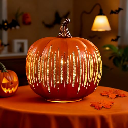 Halloween Decorations Pumpkin Night Light Starry Night Pumpkin Lights LED Resin Light Up Pumpkin Decorations for Bedroom Hallway Halloween Boo Basket Gifts