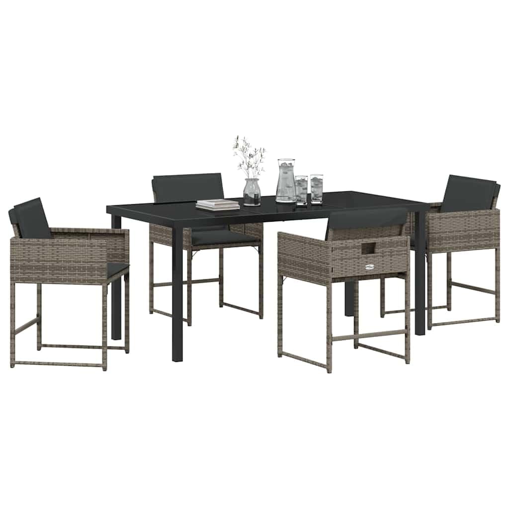Ensemble de salle à manger pour jardin 5 pcs gris en polyrotin et acier pour terrasse moderne