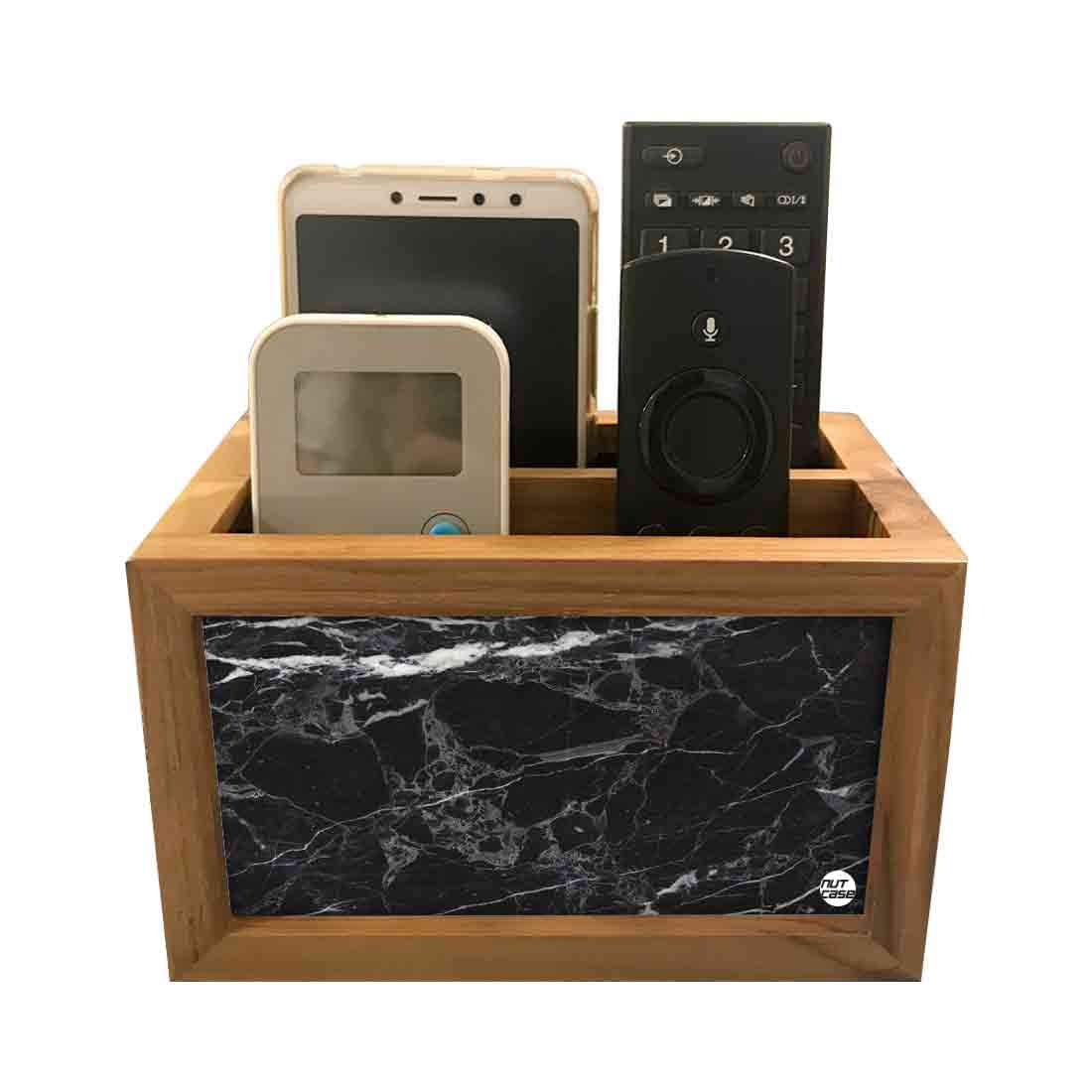 Nutcase Designer Teak Wood TV Remote Stand For Home Remote Holders Organizer Caddy for TV/AC Remotes Control -Multipurpose Desk Organiser-6�x4�x4� - BLACK MARBLE-image-4