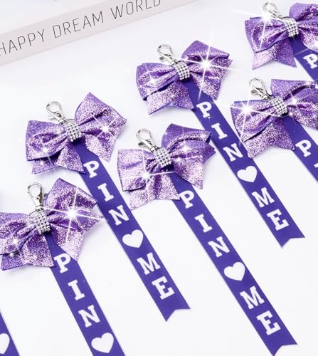 Image of Cheer Pin Me Ribbon Cheerleader Pin Me Bow Cheer Bow Keychain with Rhinestones Cheerleading Sports Accessory Gift