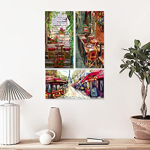 AMOGAR Set de 3 Cuadros en Lienzo, 20x40cm, Imagen Impresa sobre Lienzo, Cuadros para Decorar, Dormitorios, Salones, Cocina, Sala de Estar, Incluye Accesorios para Instalación, Diseño París Cover