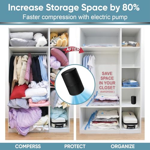 Image of Vacuum Storage Bags with Electric Pump, 10 Pack Jumbo, Space Saver Bags with Pump, Storage Vacuum Sealed Bags for Clothes, Comforters, Blankets, Bedding