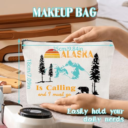Alaska Gifts Makeup Bags - Alaska Is Calling Gifts Makeup Bags for Girls, Gifts for Women Cosmetic Bags, Canvas Makeup Bags Gifts for Her, Alaska Is Calling and I Must Go Cosmetic Makeup Bags3