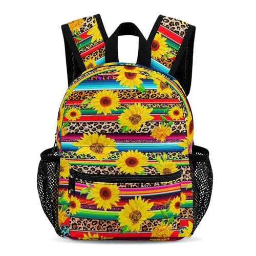 Sunflower Leopard Colorful Mexican Serape 13 Inch Backpack Lightweight Double Shoulder Bag with Zippers Unisex Daypack