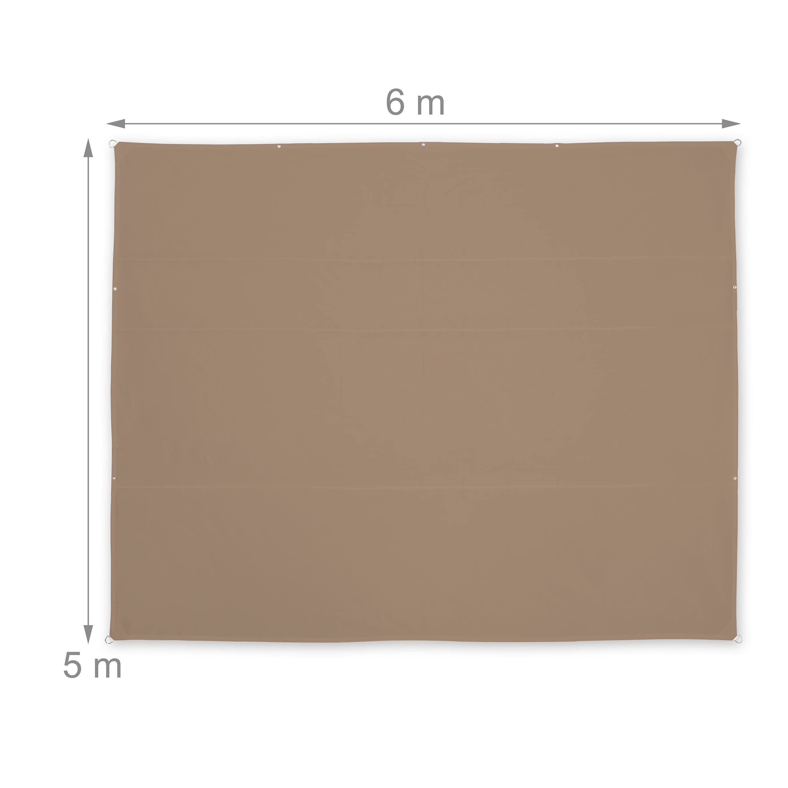 Voile D'Ombrage Rectangulaire Relaxdays 4,5 X 5,5 M - Imperméable Anti-UV Avec Tendeurs Gris