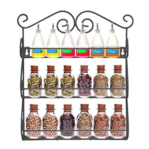 Meisax Hängend Gewürzregal 3-Etagen Gewürz Ständer für die Küchenwand L*B*H:350 * 286 * 68mm Küchenregal für Gewürzflaschen Organizer (Schwarz) Cover