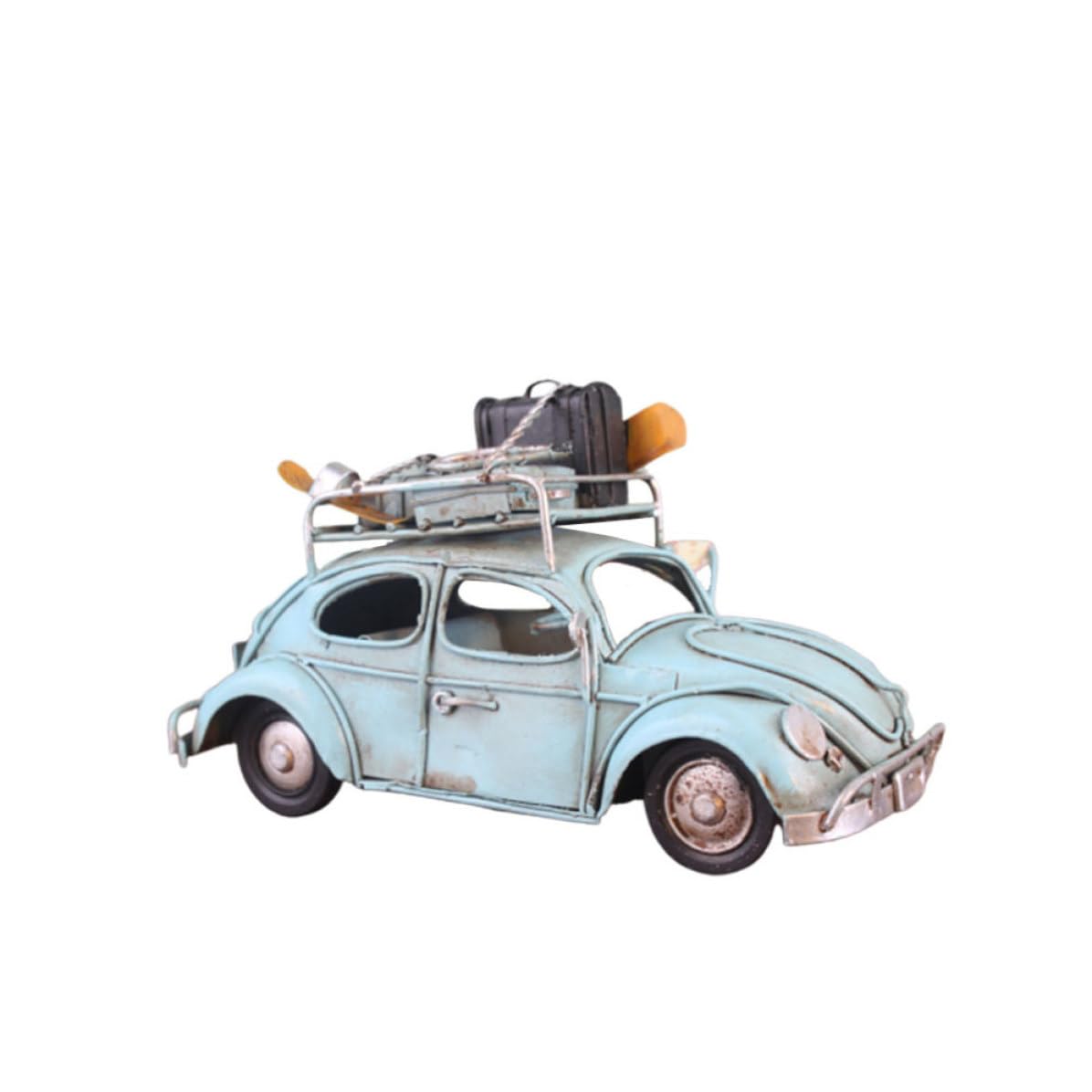 Voiture vintage bleue décorative pour salon et étagère de maison