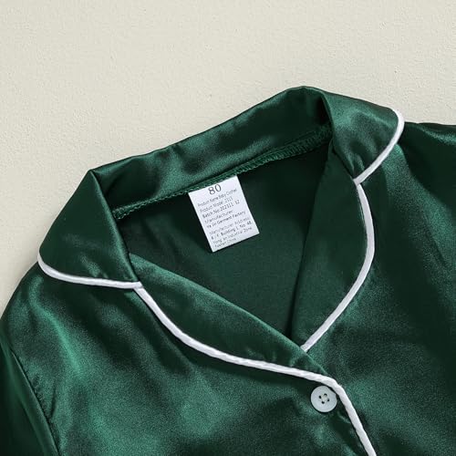 Multitrust Baby Girls Boys Silk Pajamas Set Solid Long Sleeve Button Down Shirts Tops and Pants Infant Satin Pj Lounge Sets4