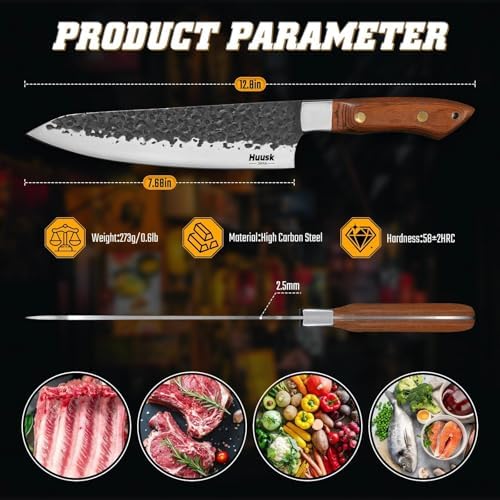 Huusk Japanese Chef Knife 8 inch, Hand Forged Kitchen Knives with Ergonomic Full Tang Handle, High Carbon Steel Cooking Knife for Home Kitchen, BBQ, Camping, Christmas Gifts for Man - 3